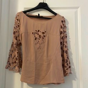 BCBG Silk Blush Blouse with unique sleeves and details. Size L